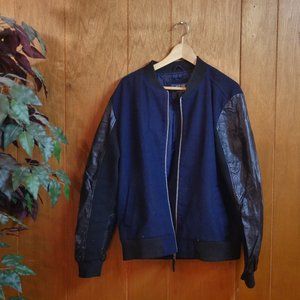 Bomber Jacket - L/G - Faux Leather Sleeves